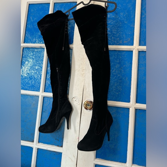 DBDK Fashion Over The Knees Stiletto Black Suede Boots - Picture 3 of 8